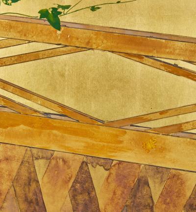 Pair of Japanese Two Panel Screens Private Garden