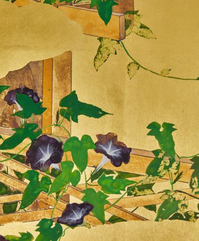 Pair of Japanese Two Panel Screens Private Garden