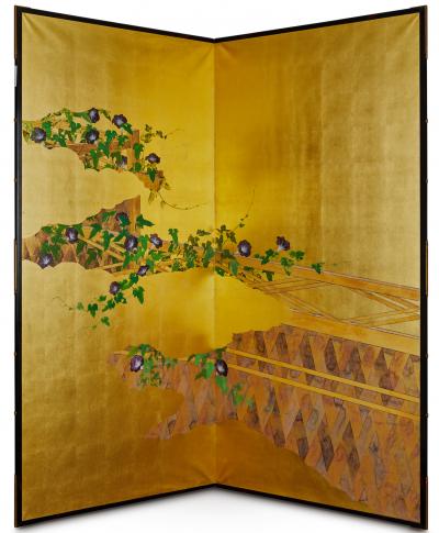 Pair of Japanese Two Panel Screens Private Garden