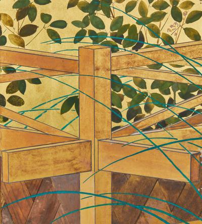 Pair of Japanese Two Panel Screens Private Garden