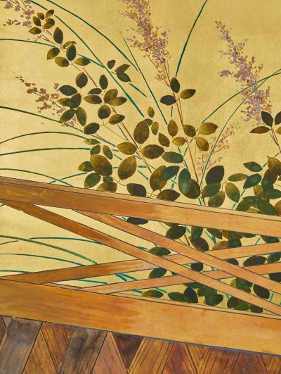 Pair of Japanese Two Panel Screens Private Garden