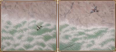 Pair of Japanese Two Panel Screens Rocky Coast