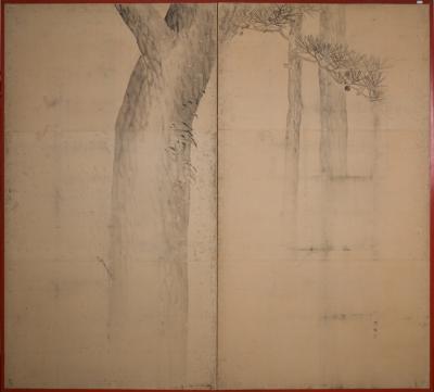 Pair of Japanese Two Panel Screens Sudari and Fans