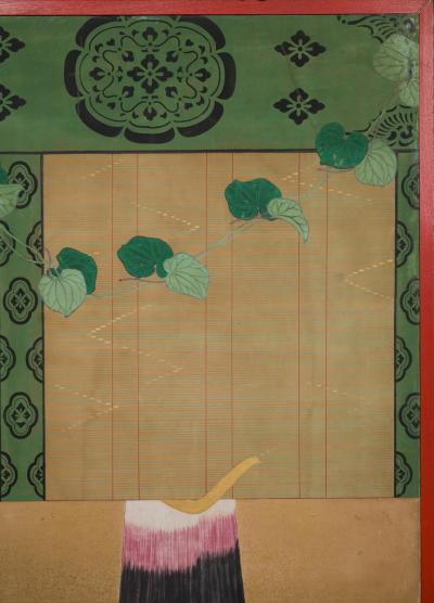 Pair of Japanese Two Panel Screens Sudari and Fans