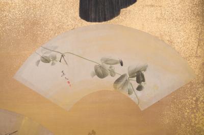 Pair of Japanese Two Panel Screens Sudari and Fans