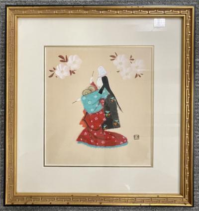 Pair of Japanese Woodblocks Custom Frames Signed