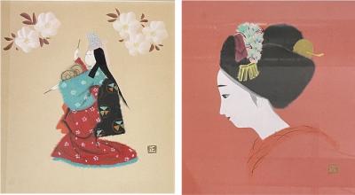 Pair of Japanese Woodblocks Custom Frames Signed