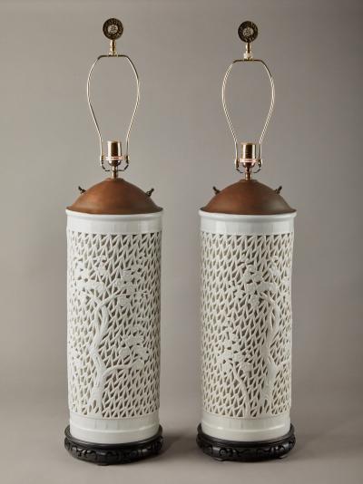 Pair of Japanese porcelain lamps