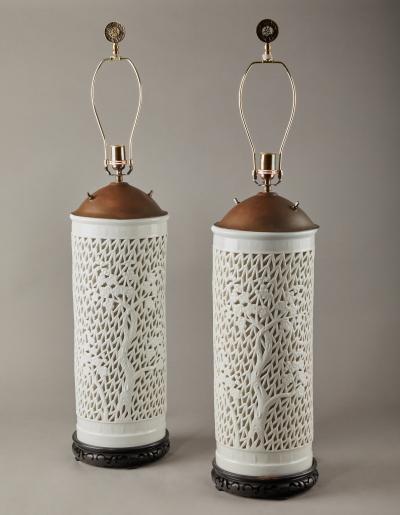 Pair of Japanese porcelain lamps