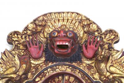 Pair of Javanese Red and Giltwood Temple Doors