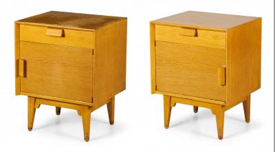 Pair of Jens Risom American Mid Century Blond Oak Bedside Table Commodes