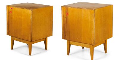 Pair of Jens Risom American Mid Century Blond Oak Bedside Table Commodes