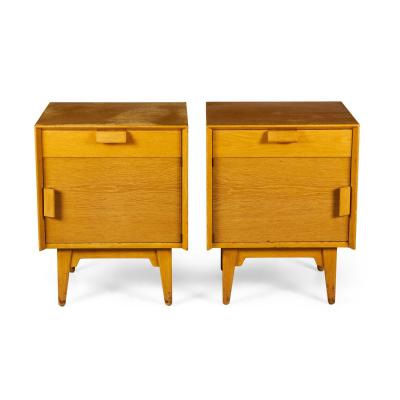 Pair of Jens Risom American Mid Century Blond Oak Bedside Table Commodes