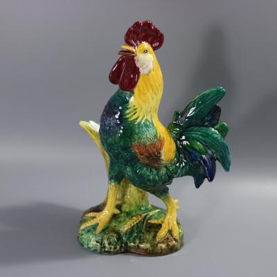 Pair of Jerome Massier Hen Rooster Vases