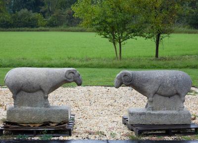 Pair of Korean Stone Rams