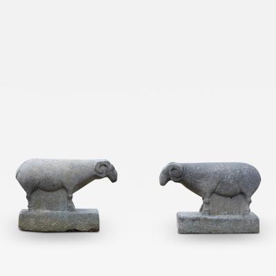 Pair of Korean Stone Rams