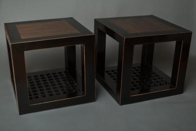 Pair of Lacquer Zebrawood Cubes