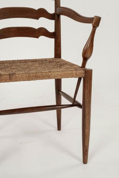 Pair of Ladder Back Braid Rush Seat Armchairs Attributed to Paolo Buffa