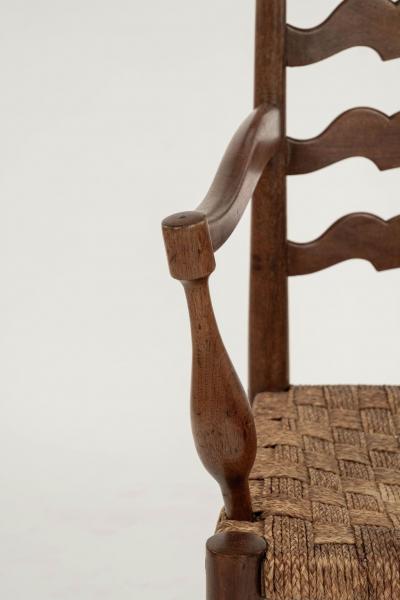 Pair of Ladder Back Braid Rush Seat Armchairs Attributed to Paolo Buffa