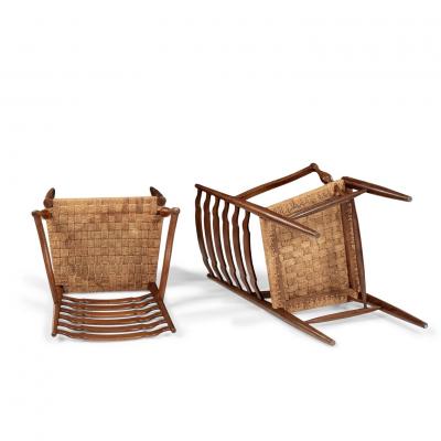 Pair of Ladder Back Braid Rush Seat Armchairs Attributed to Paolo Buffa