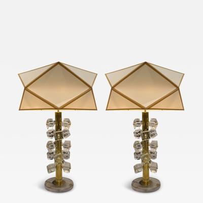 Pair of Lamps Geometric Shade and Murano Cubes