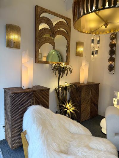 Pair of Lamps Methacrylate White Lucite Leaves Italy 1970s