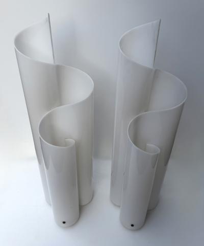 Pair of Lamps Methacrylate White Lucite Leaves Italy 1970s