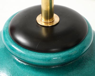 Pair of Large 1950s Ceramic Lamps with a Beautiful Green Crackle Glaze