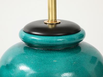 Pair of Large 1950s Ceramic Lamps with a Beautiful Green Crackle Glaze