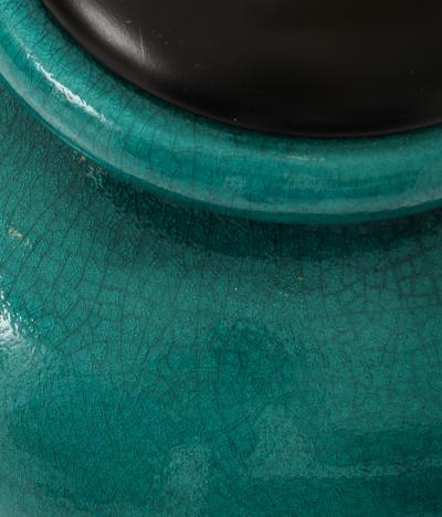 Pair of Large 1950s Ceramic Lamps with a Beautiful Green Crackle Glaze