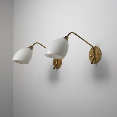 Pair of Large 1950s Italian Brass and Opaline Glass Wall Sconces