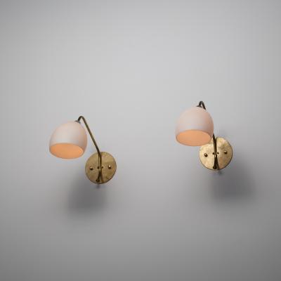 Pair of Large 1950s Italian Brass and Opaline Glass Wall Sconces
