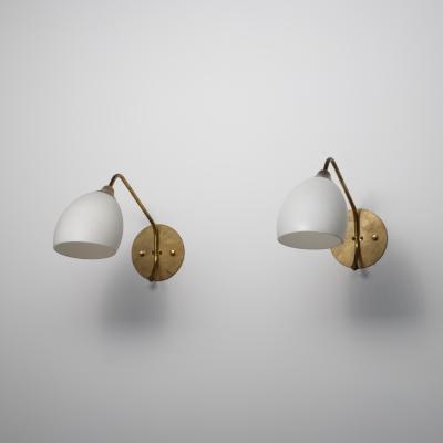 Pair of Large 1950s Italian Brass and Opaline Glass Wall Sconces
