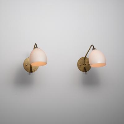 Pair of Large 1950s Italian Brass and Opaline Glass Wall Sconces