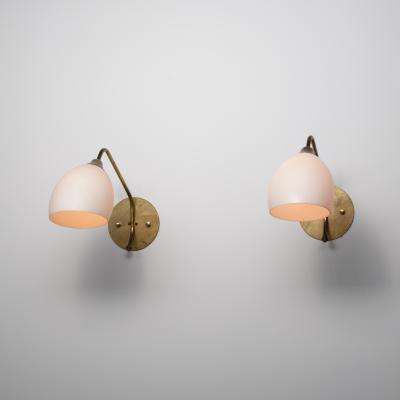 Pair of Large 1950s Italian Brass and Opaline Glass Wall Sconces