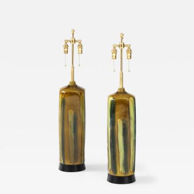Pair of Large 1960 s Italian Glazed Ceramic Lamps 