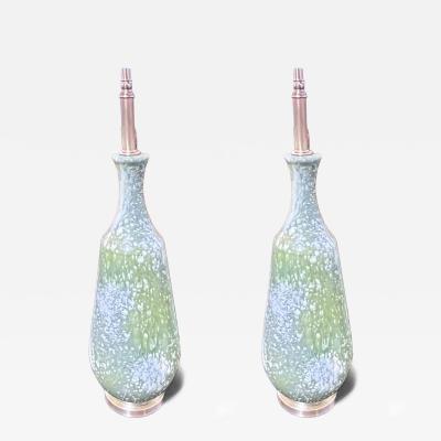 Pair of Large 1960s Ceramic lamps with a mottled Avocado Glaze