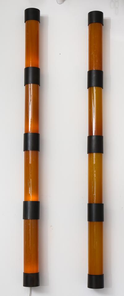 Pair of Large Amber Glass Sconces by Savoy Studios 4 Pairs Available 
