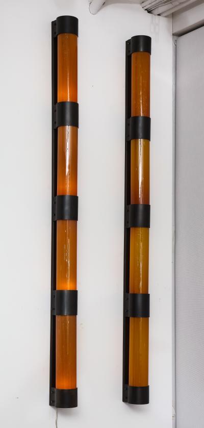 Pair of Large Amber Glass Sconces by Savoy Studios 4 Pairs Available 