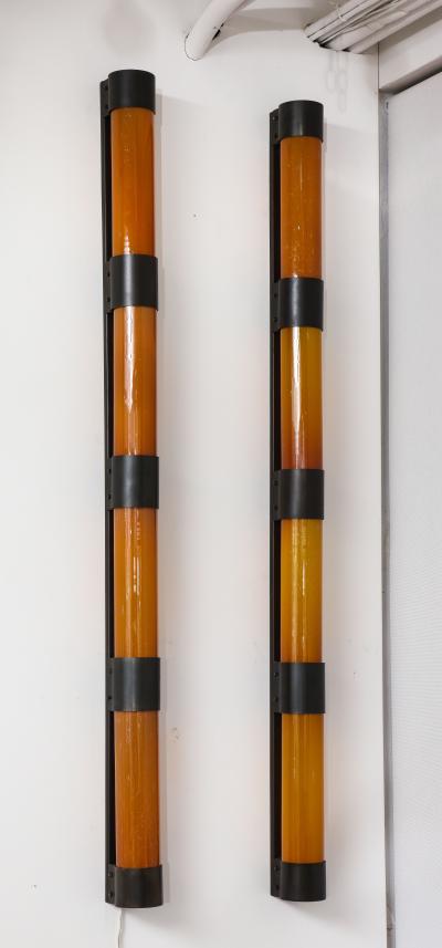 Pair of Large Amber Glass Sconces by Savoy Studios 4 Pairs Available 