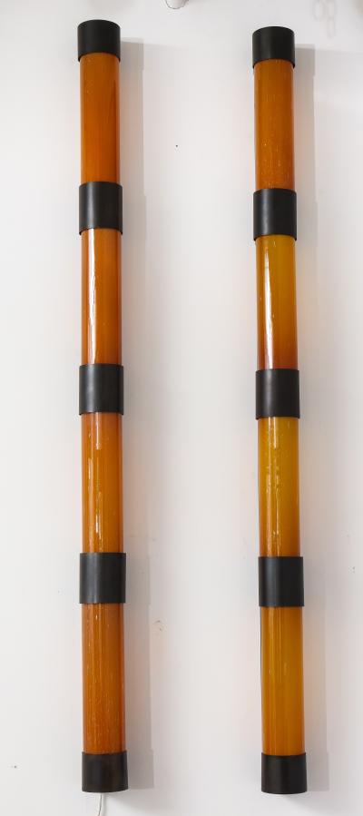 Pair of Large Amber Glass Sconces by Savoy Studios 4 Pairs Available 
