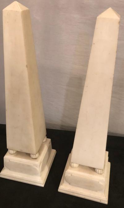 Pair of Large Antique 19th 20th Century Solid Marble Obelisks on Pedestals