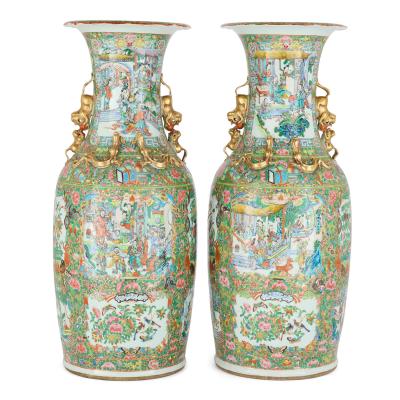 Pair of Large Antique Chinese Canton Famille Rose Porcelain Vases