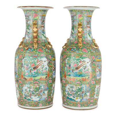 Pair of Large Antique Chinese Canton Famille Rose Porcelain Vases