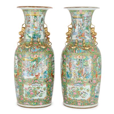 Pair of Large Antique Chinese Canton Famille Rose Porcelain Vases