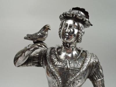 Pair of Large Antique German Silver Renaissance Hunting Figures