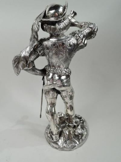 Pair of Large Antique German Silver Renaissance Hunting Figures