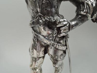 Pair of Large Antique German Silver Renaissance Hunting Figures