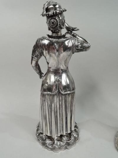 Pair of Large Antique German Silver Renaissance Hunting Figures