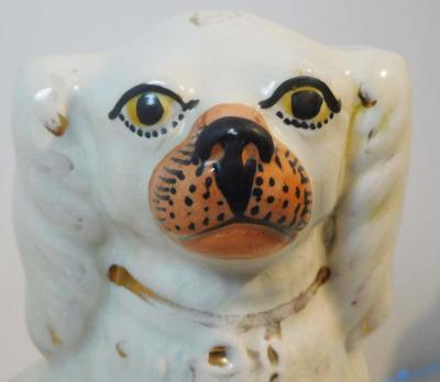 Pair of Large Antique Staffordshire Pottery King Charles Spaniels